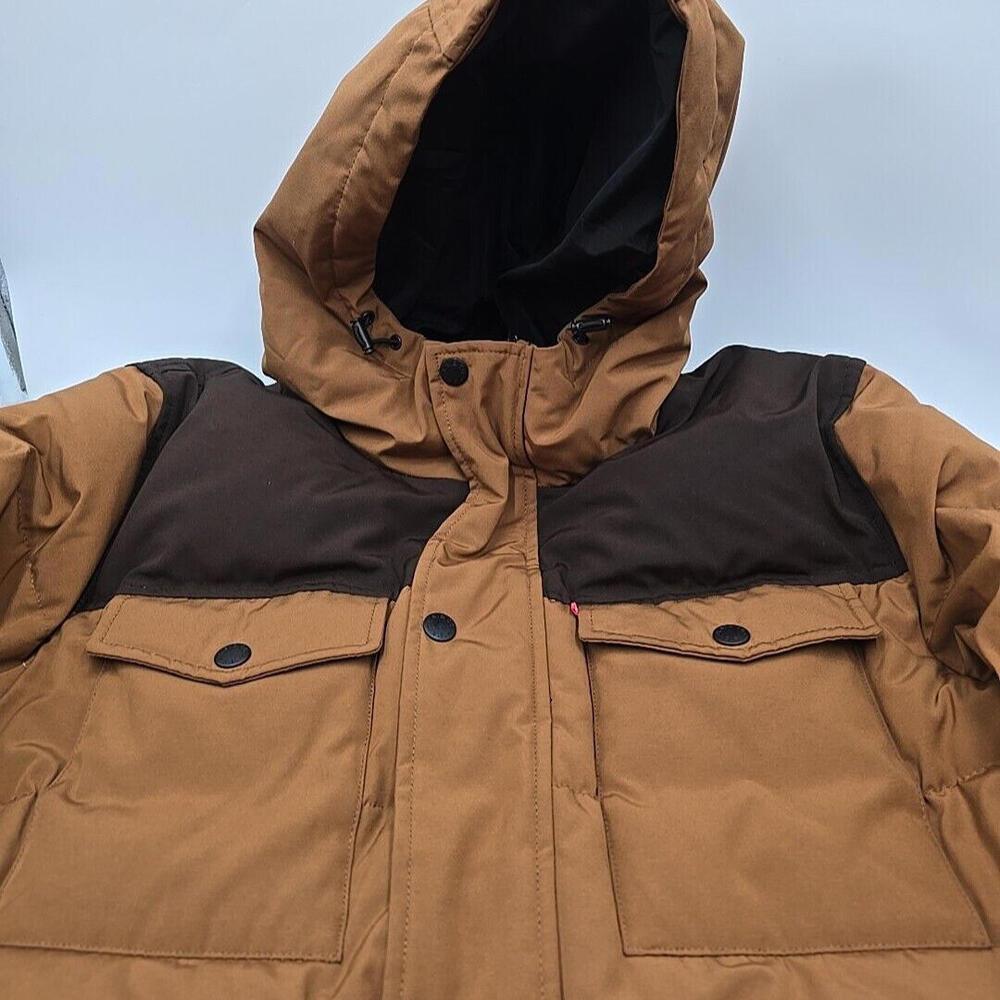 Men's Levi's Quilted Four‎ Pocket Parka Hoody Jacket-Worker Brown-L - Picture 8 of 10